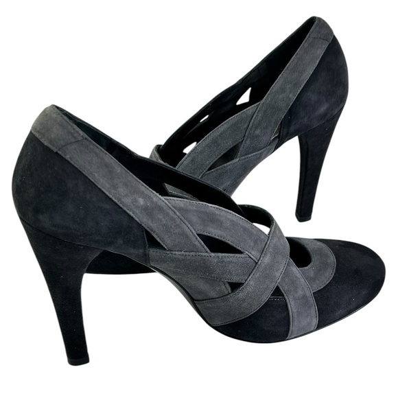 Stuart Weitzman Gray Black Mingle Suede Cutout Pumps Womens Size 9.5 heels 4.5" - Picture 6 of 11